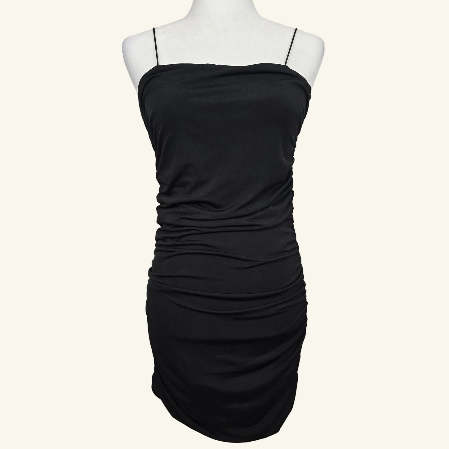 Black Ruched Bodycon Mini Dress Size M NWT