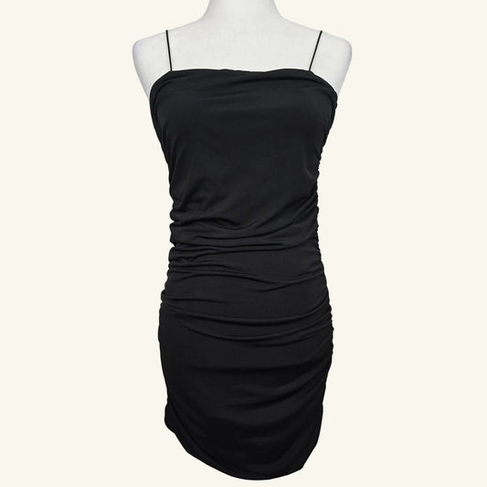 Black Ruched Bodycon Mini Dress Size M NWT