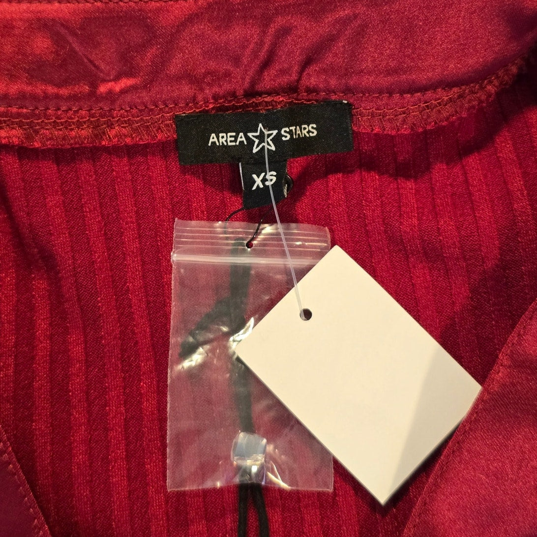 Red Satin Trim Ribbed Cardigan Size XS NWT