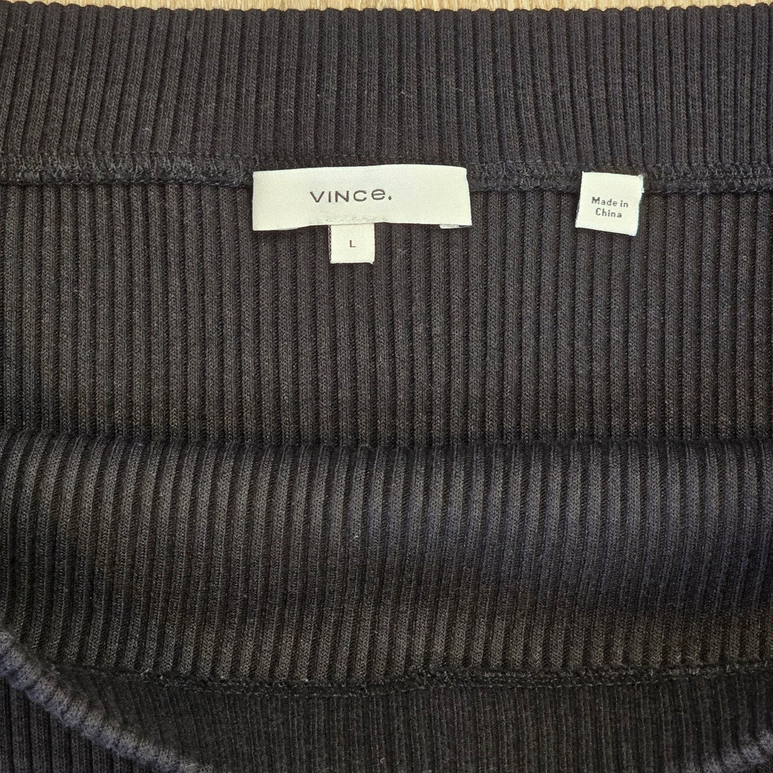 Black Ribbed Knit Midi Skirt Pull-On Stretch Size L