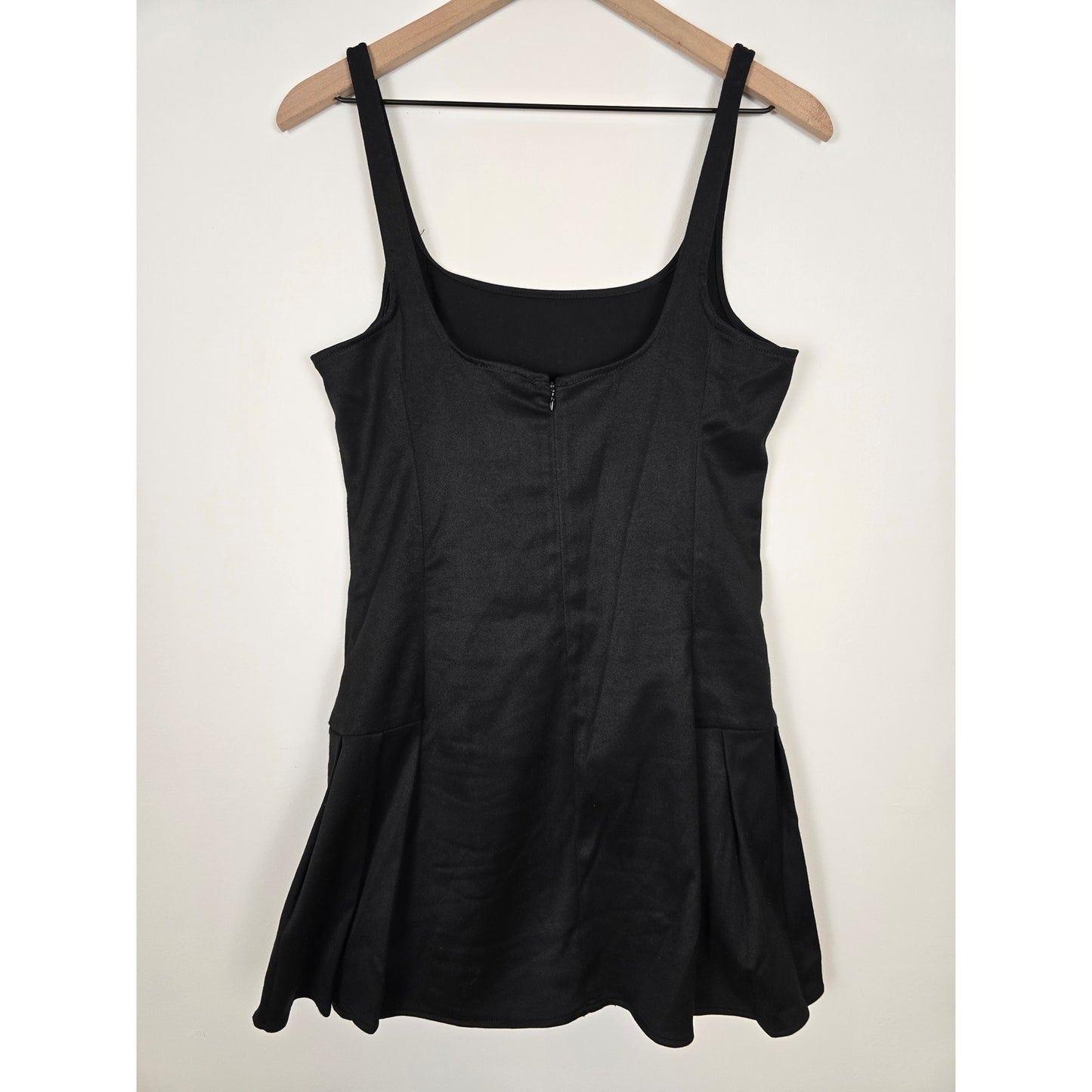 Black Mini Dress Pleated Hem Sleeveless LBD Size M