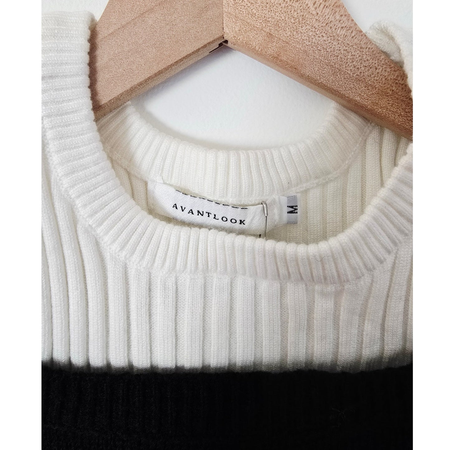 Black White Twofer Sweater Crew Neck Faux Layered Rib Knit Size M NWT