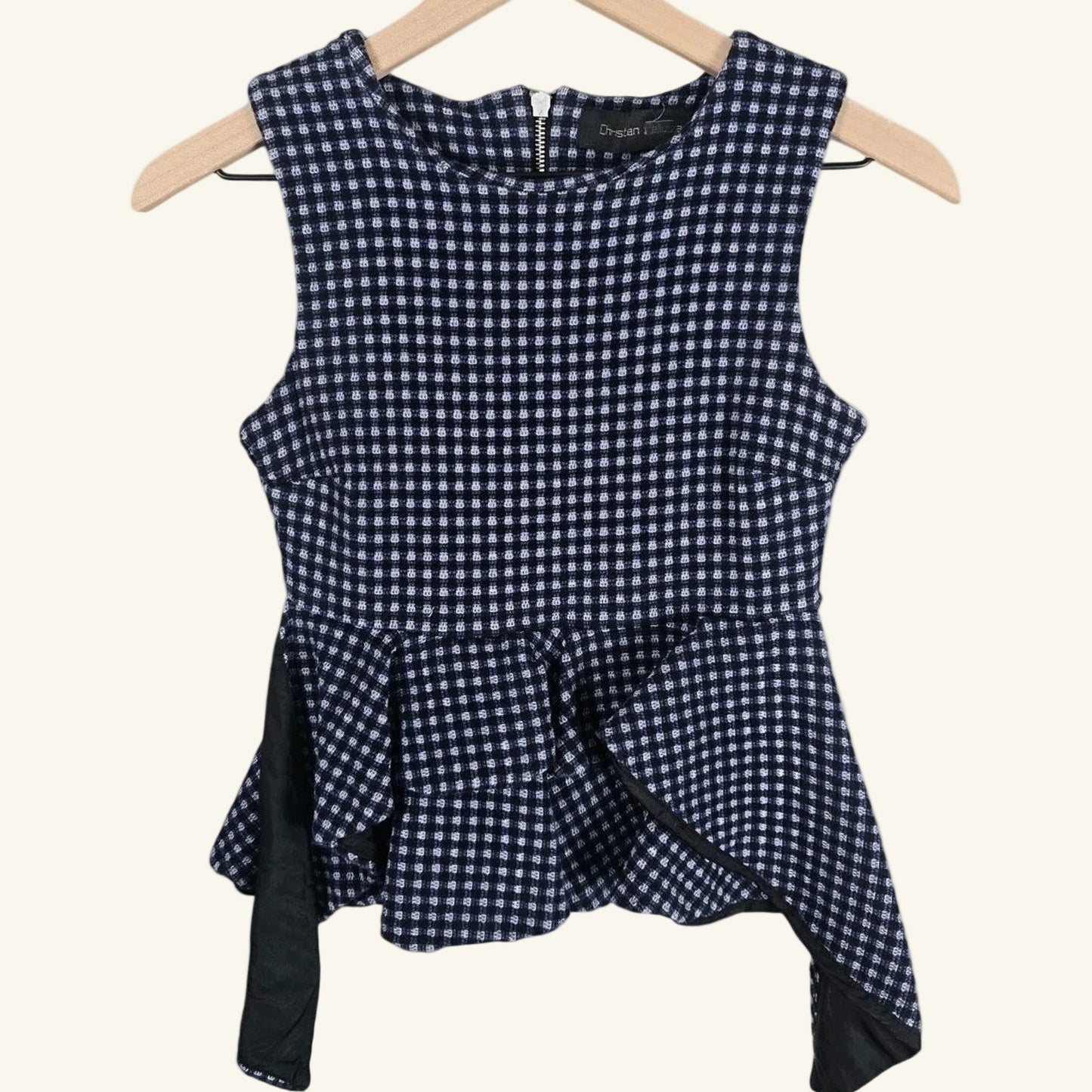 Blue Tweed Herringbone Peplum Top Size 38
