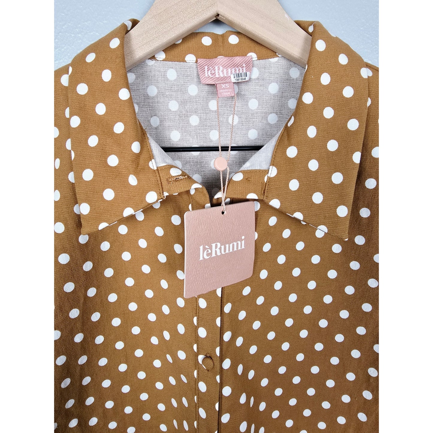 Mustard Polka Dot Cropped Blouse w/ Front Tie Top Size SX
