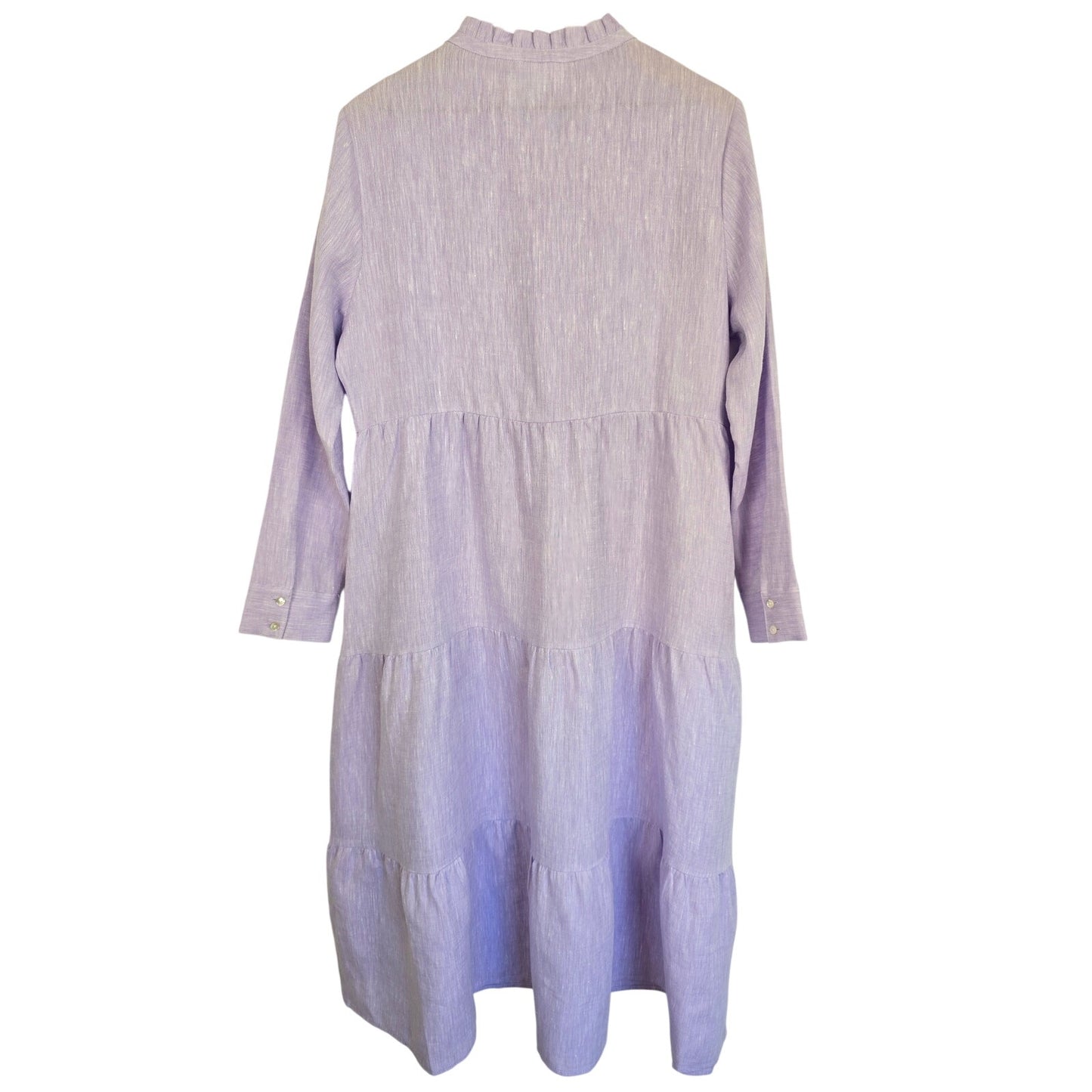 Lavender Purple Linen Midi Dress Band Collar Size L