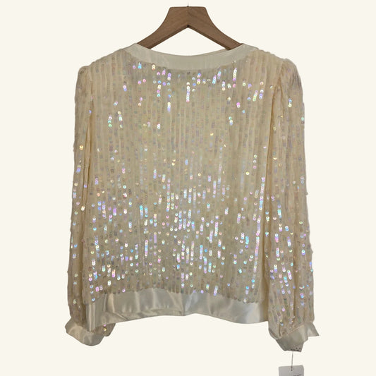 Vintage Ivory Sequin Overlay Blouse Long Sleeve Size 8 Petite NWT