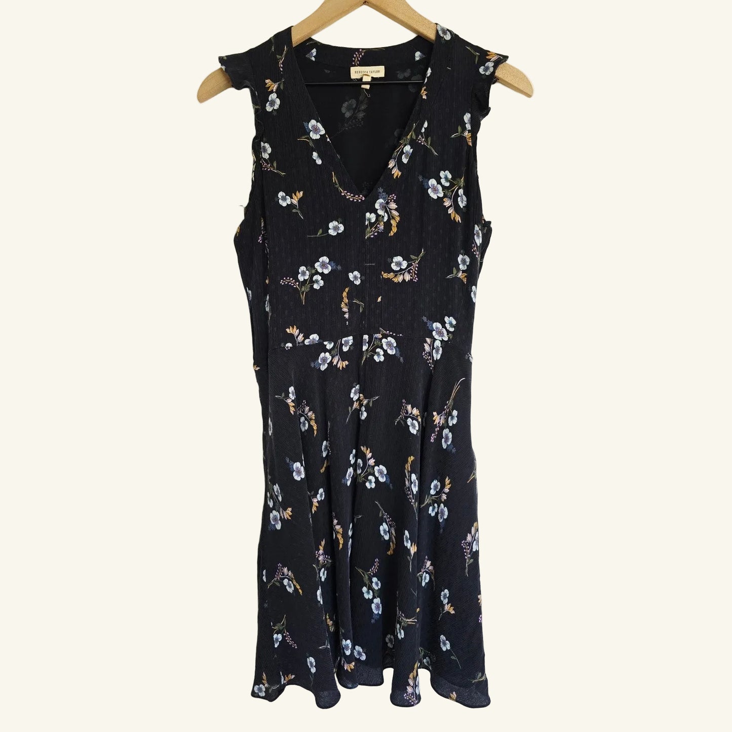 Silk Floral Mini Dress Ruffle V Neck Size 4