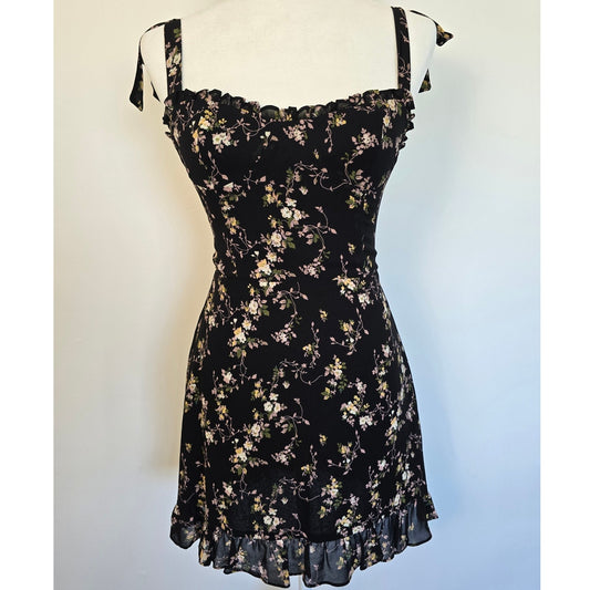 Black Floral Mini Dress Size 4