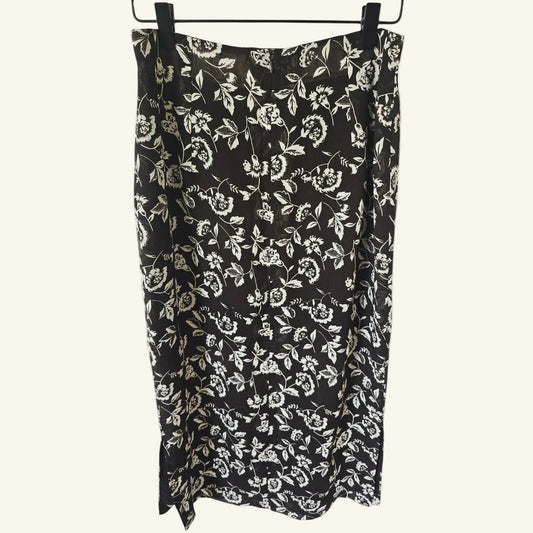 Vintage Y2K Black Floral Midi A-Line Slit Skirt Size S