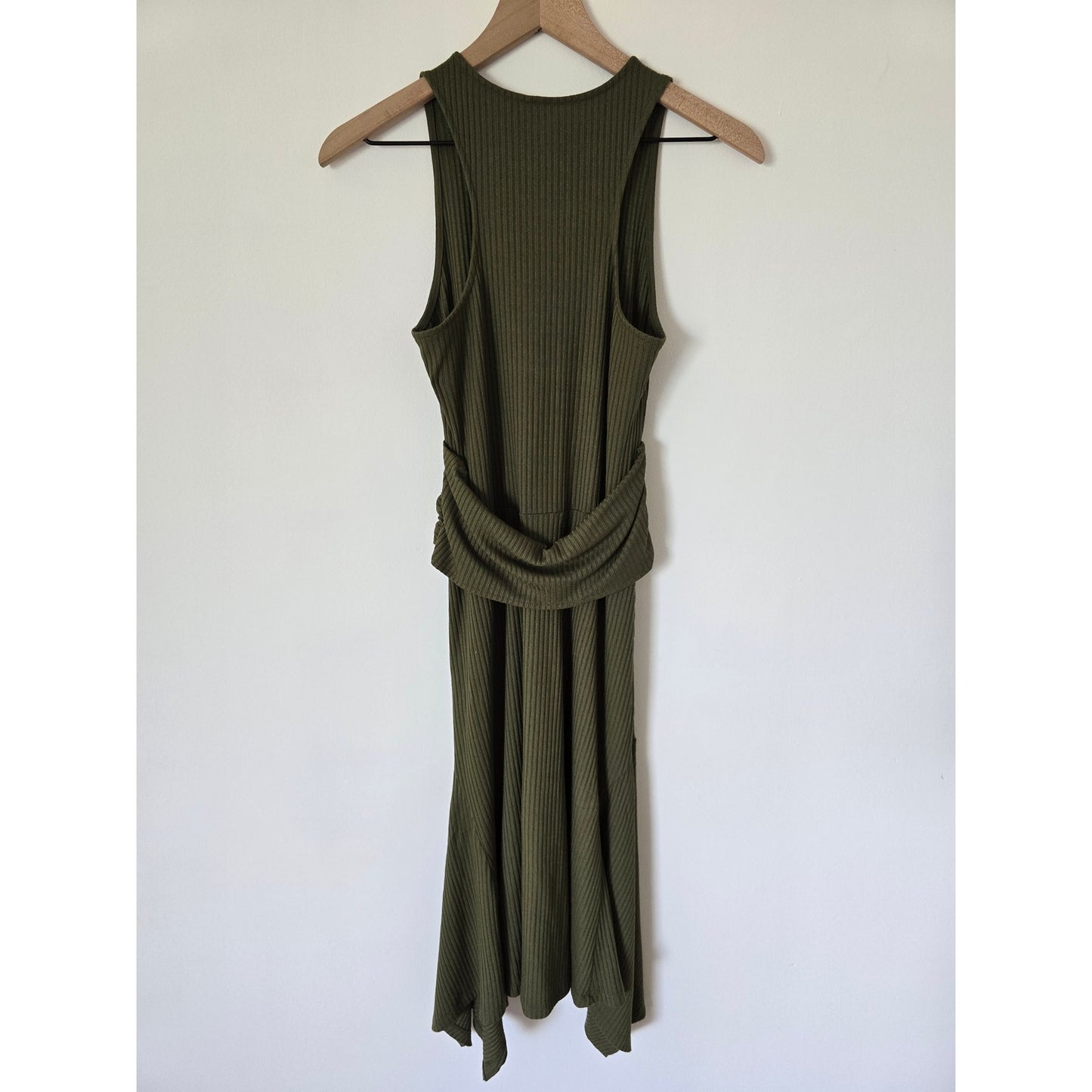 Olive Green Ribbed Knit Midi Dress Size S