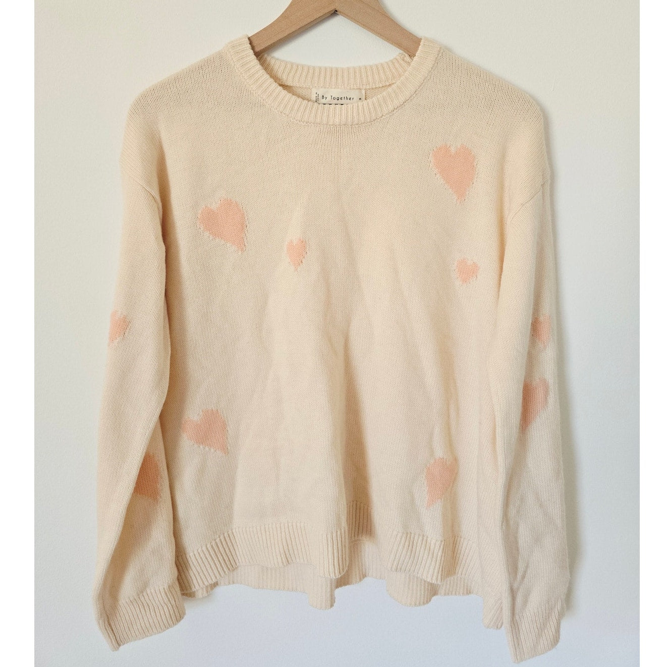 Cream Pink Coquette Knit Heart Sweater Size M