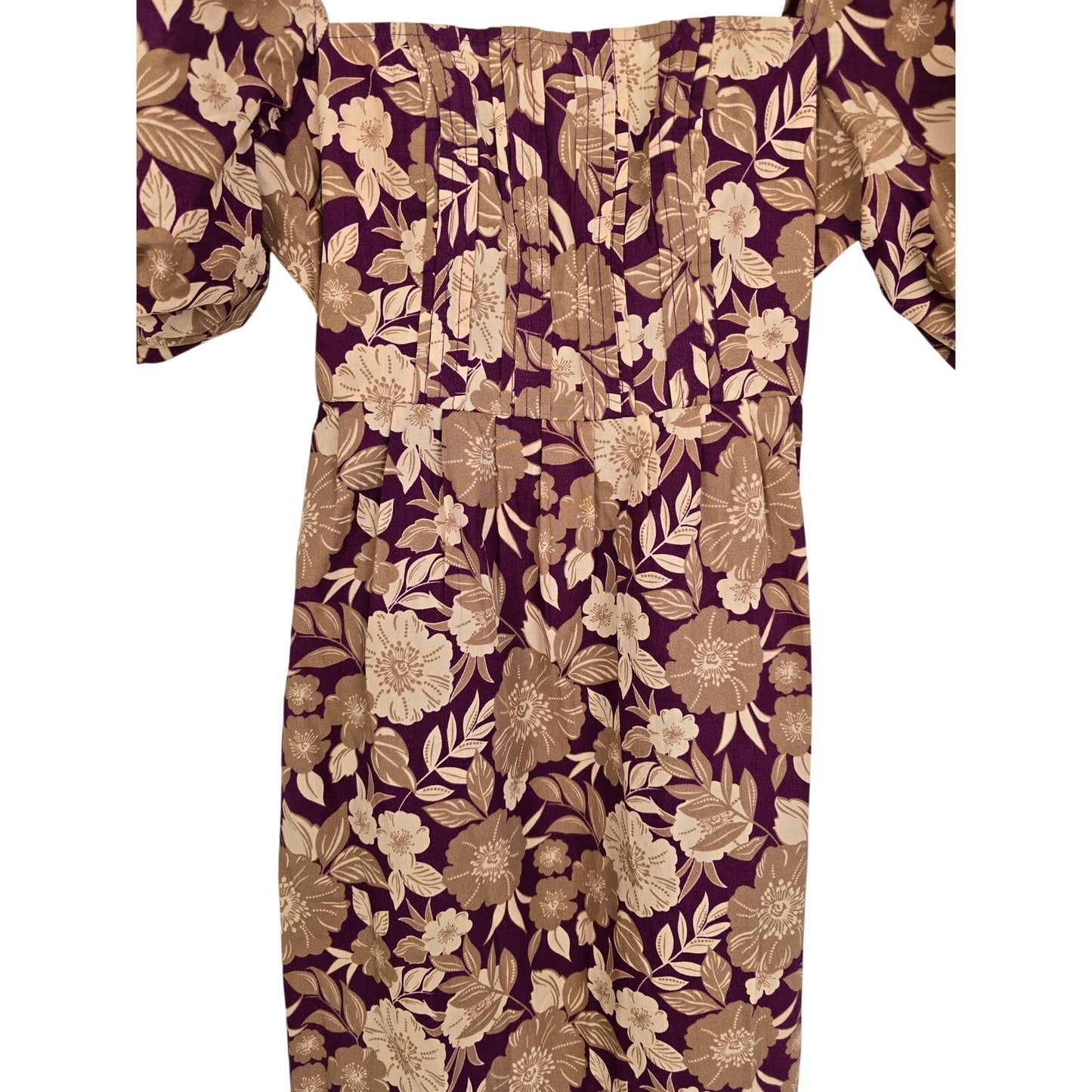 Purple Floral Puff Sleeve Midi Dress Size 2