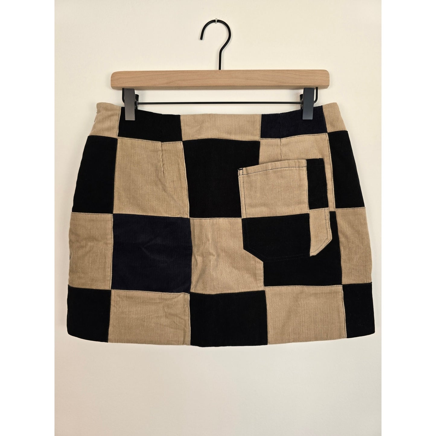 Brown Black Patchwork Corduroy Mini Skirt Size M