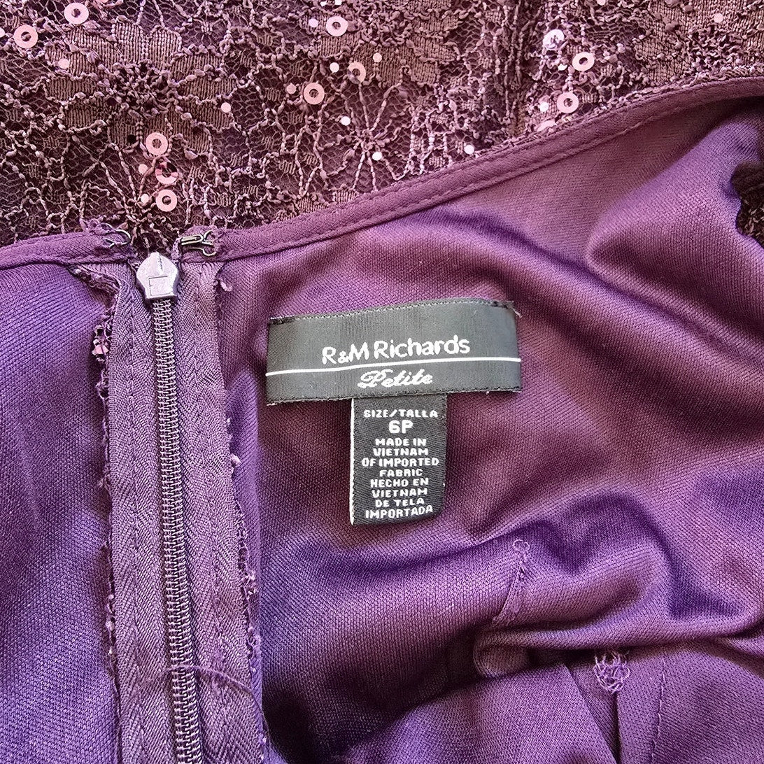Vintage Purple Sequin Lace Midi Dress Size 6P