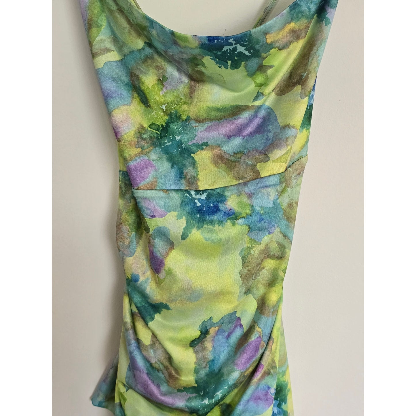 Green Watercolor Ruffle Mini Dress Size S NWT