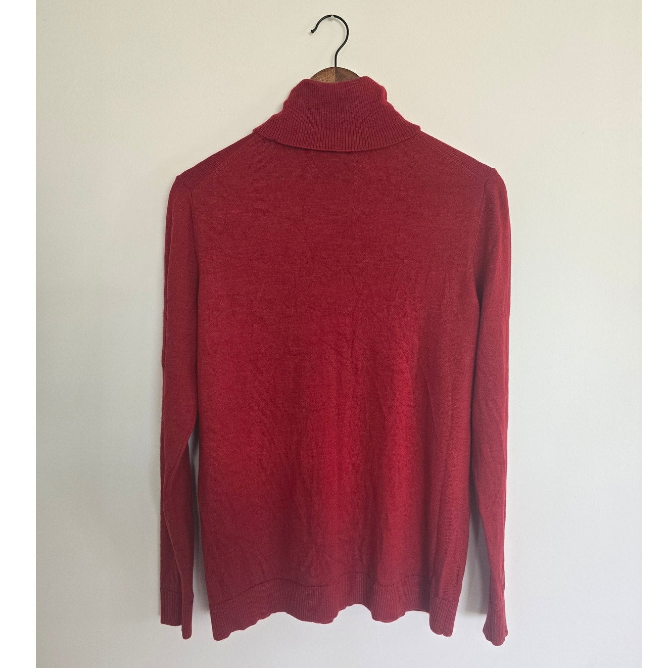 Red Merino Wool Turtleneck Sweater Lightweight Size XL
