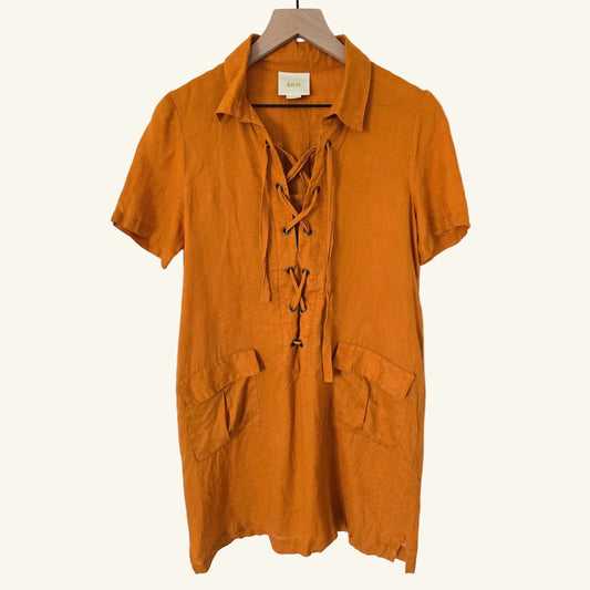 Rust Orange Linen Lace Up Mini Dress Size 6