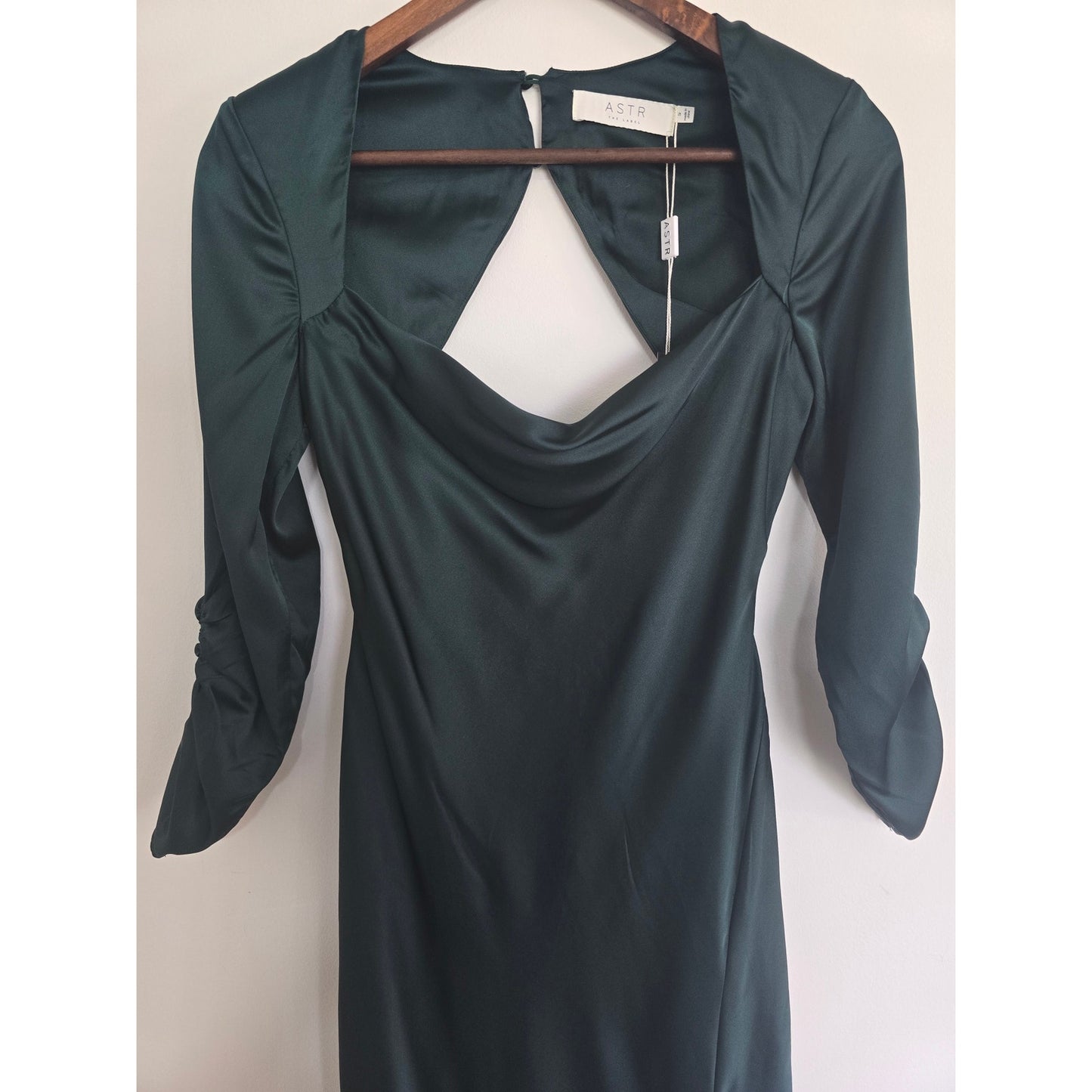 Hunter Green Satin Open Back Midi Dress Size S