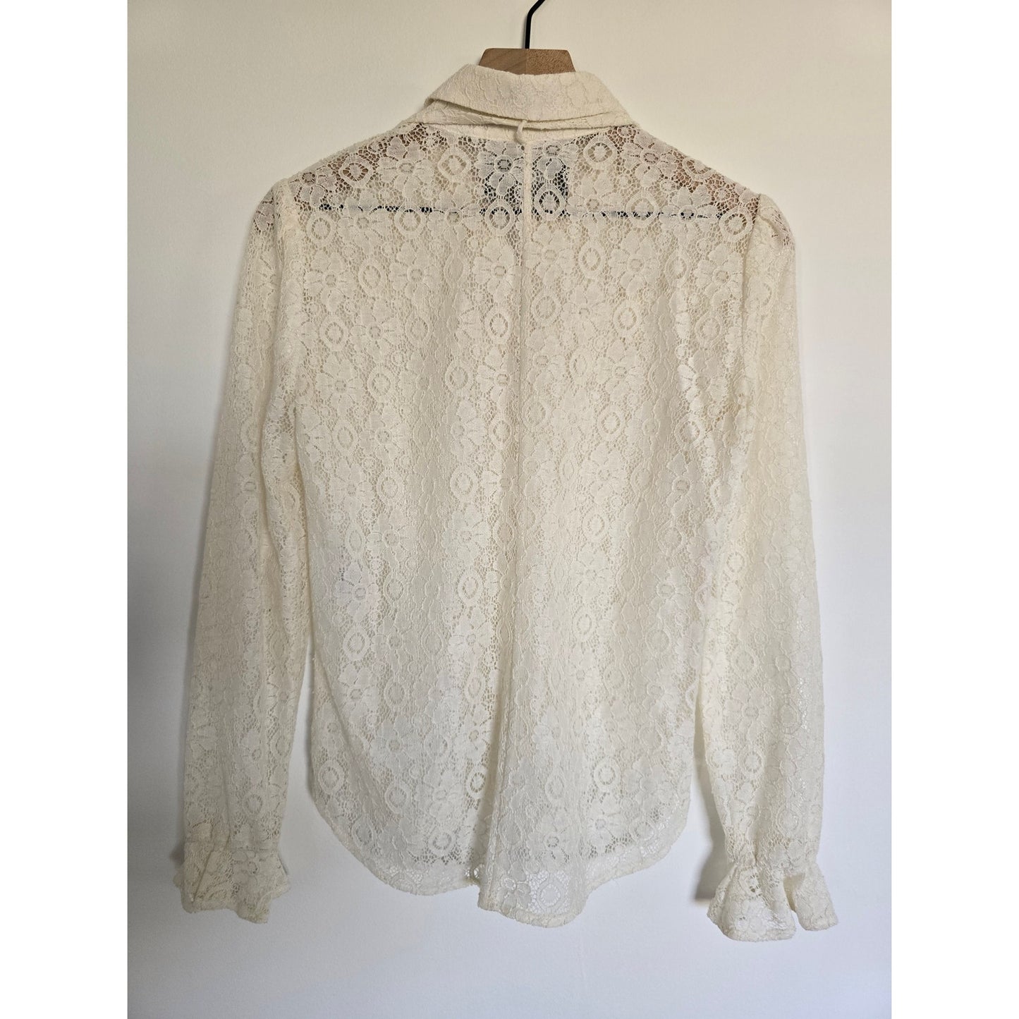 White Sheer Lace Button Down Blouse Size S