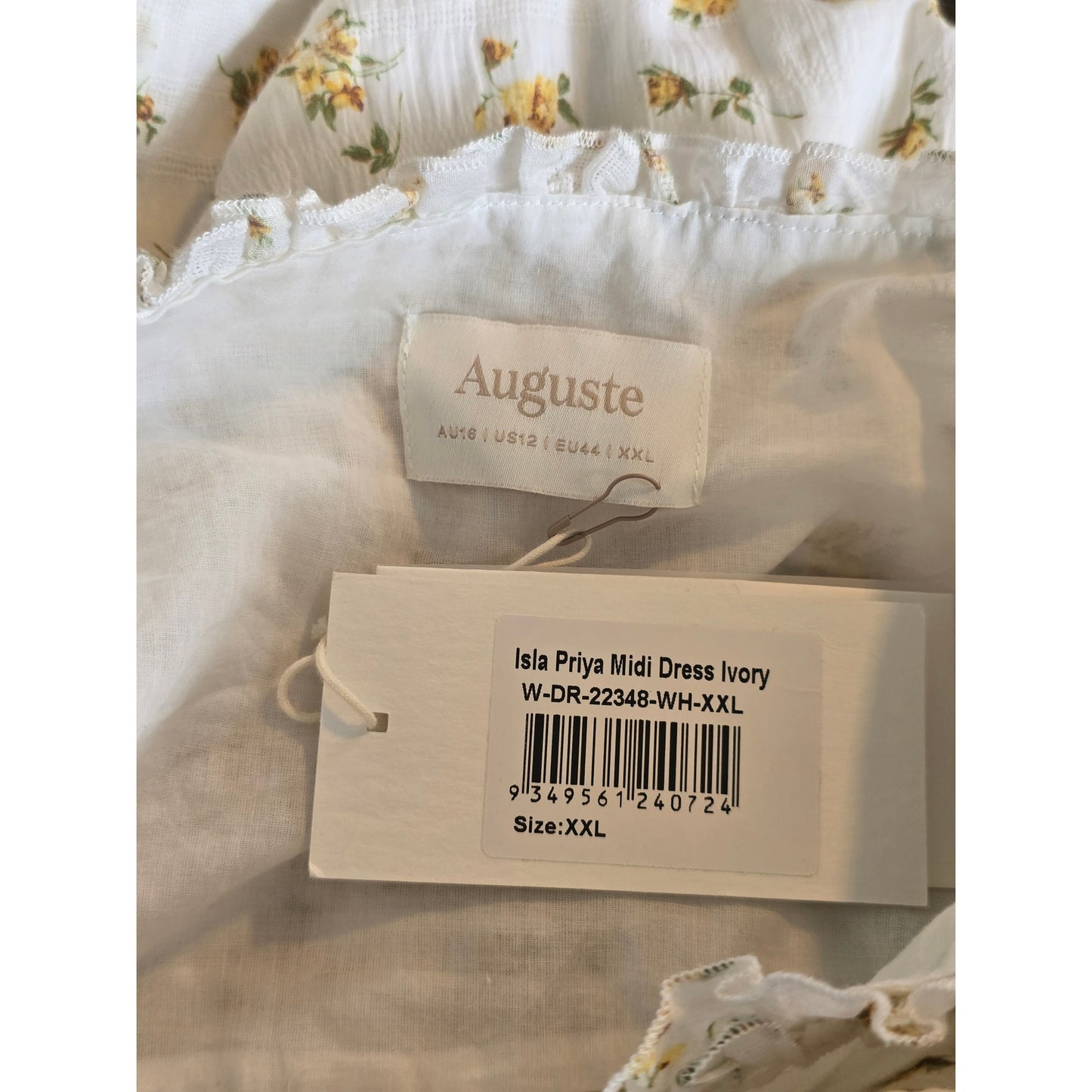 White Floral Midi Dress Puff Sleeve Size XXL NWT